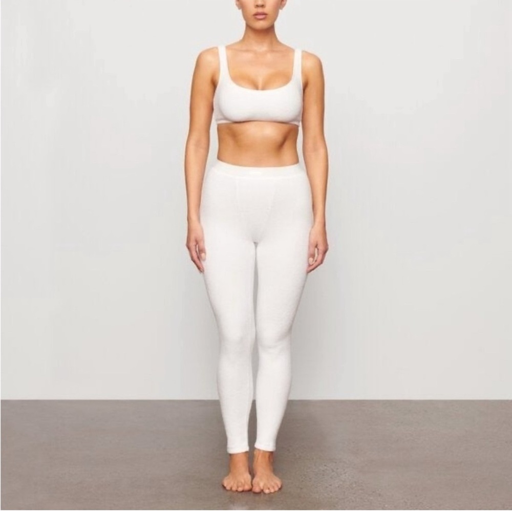 NEW SKIMS Terry LEGGING Size Large Marble white Terrycloth High waist Pant